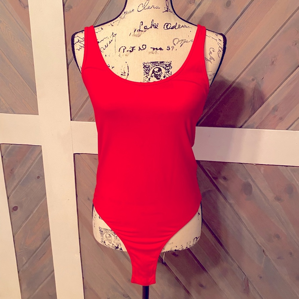 Red tank top bodysuit